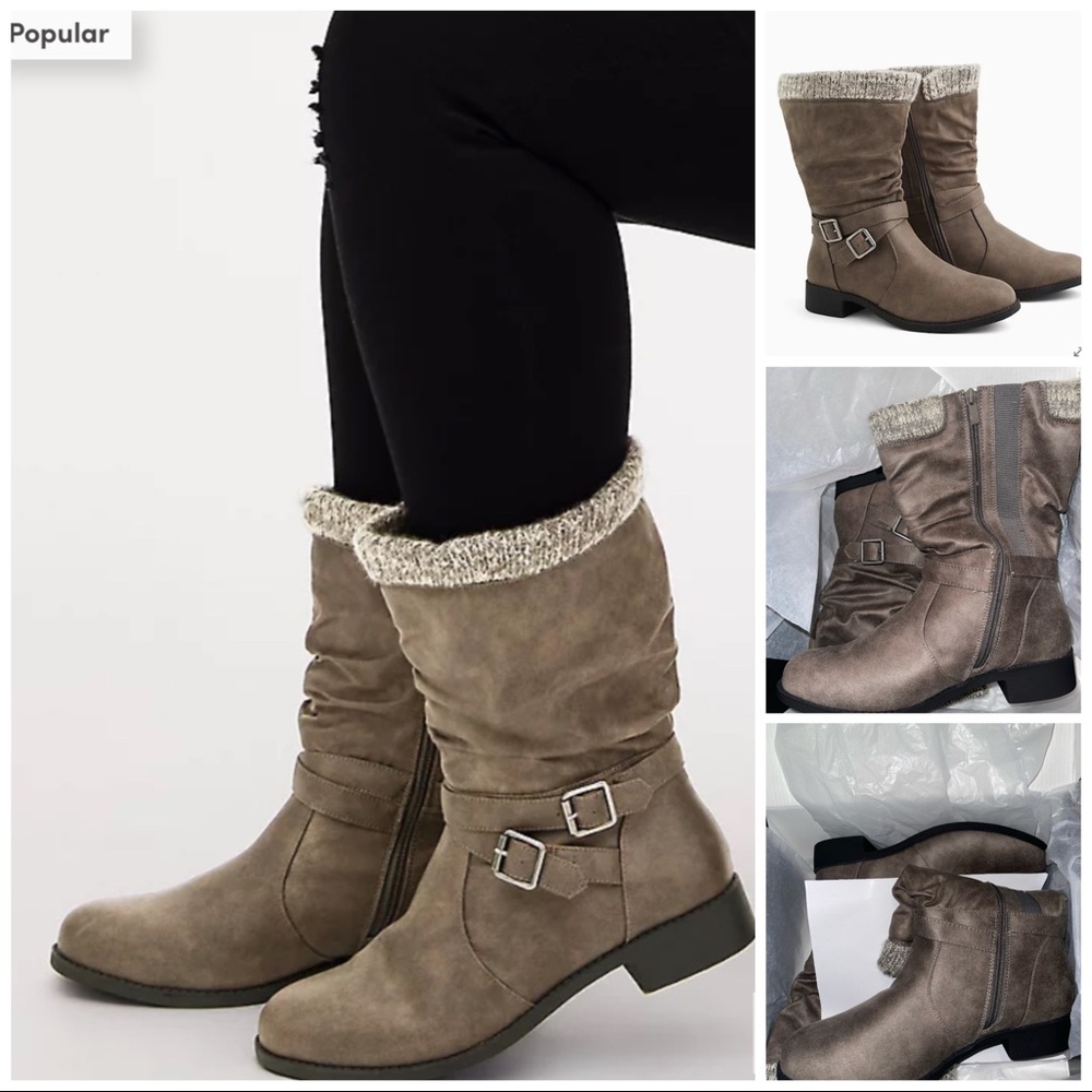 Torrid Faux Leather Trimmed Slouch Moto Boot